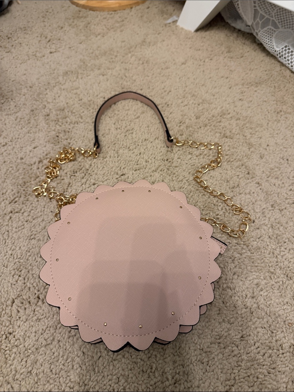 Women's Nude Scalloped Circle Crossbody Bag - Gold Chain